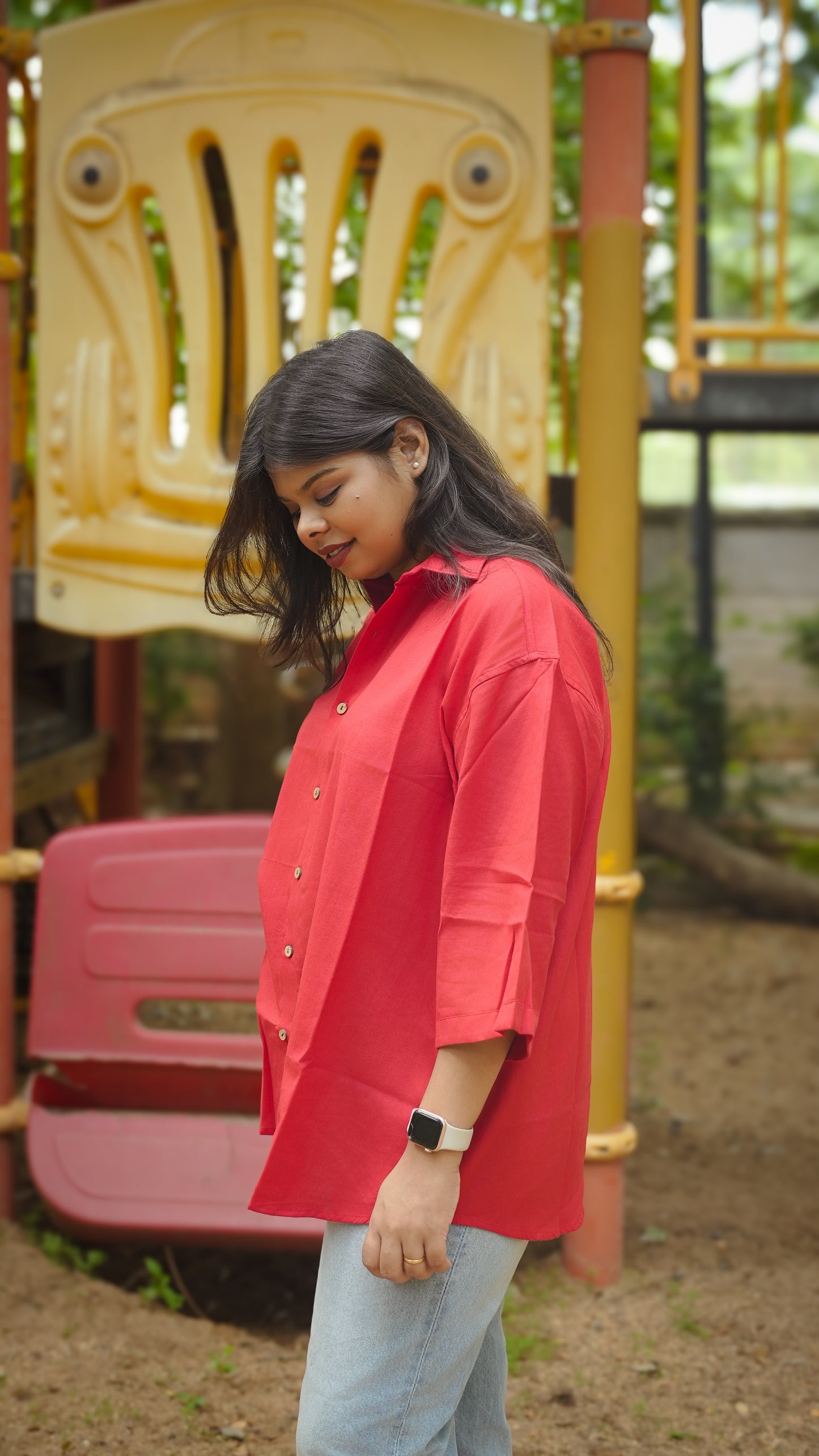 The Breezy Shirt - Bright Red (Oversized)