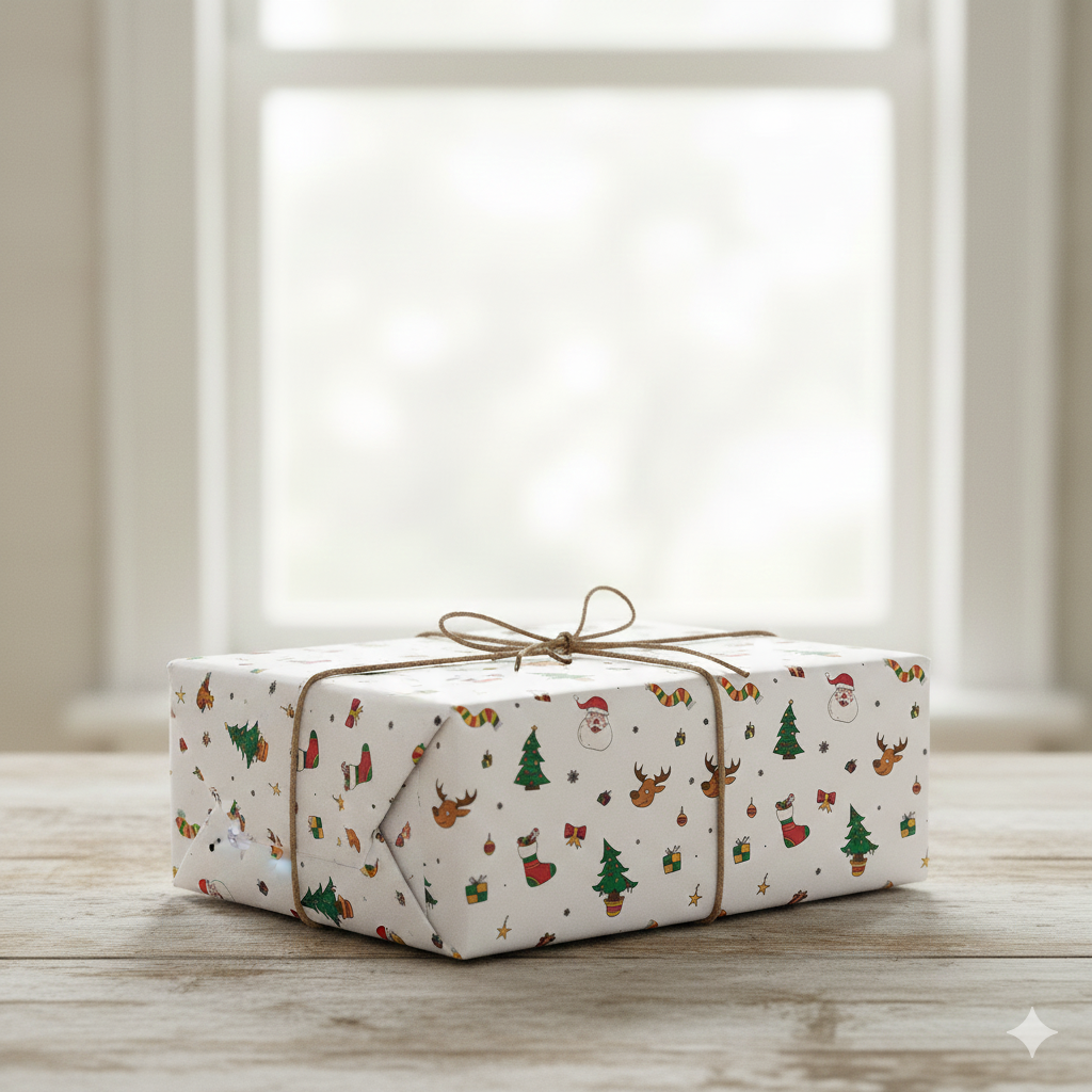 Christmas Wrapping Sheet - Cute White (Set of 4)