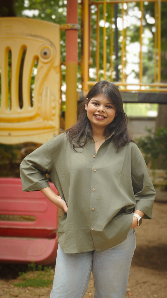 The Breezy Shirt - Rustic Green (Oversized)