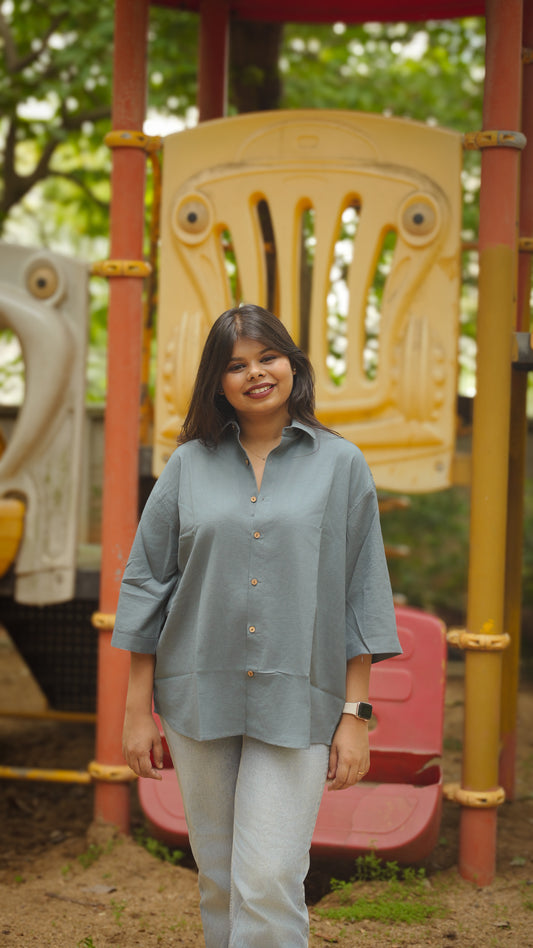 The Breezy Shirt - Rustic Blue (Oversized)