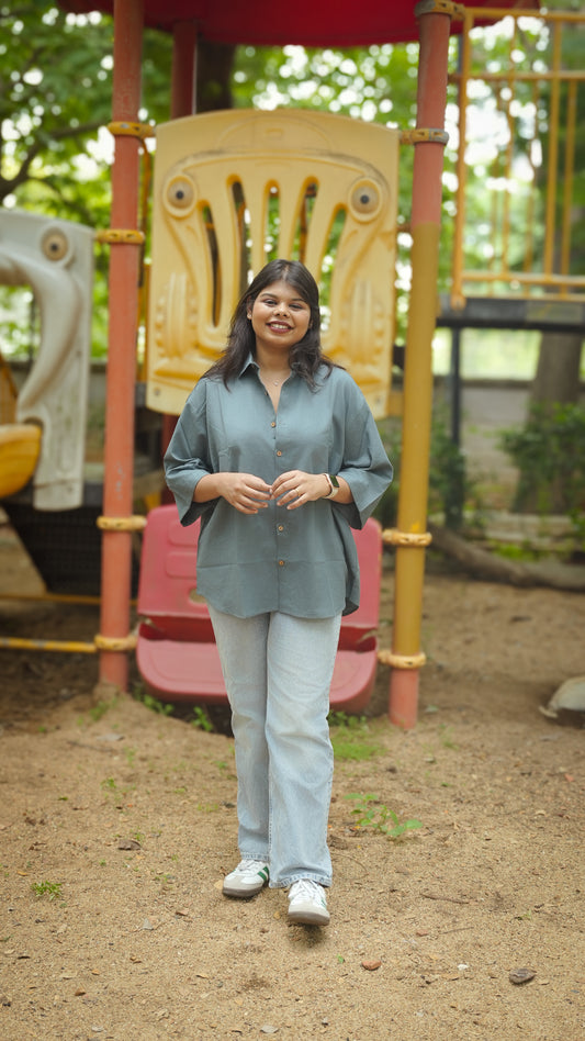 The Breezy Shirt - Rustic Blue (Oversized)