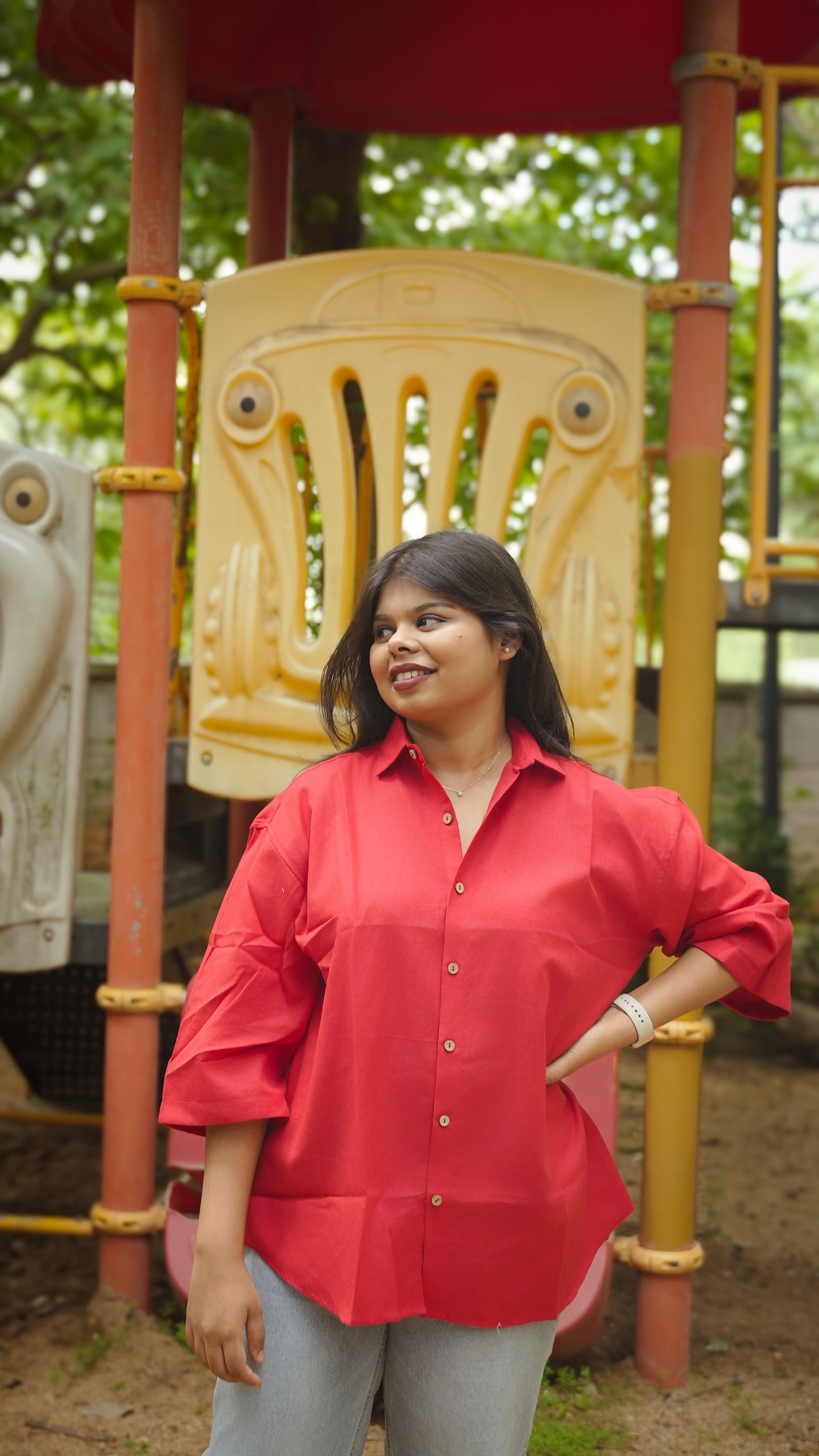 The Breezy Shirt - Bright Red (Oversized)