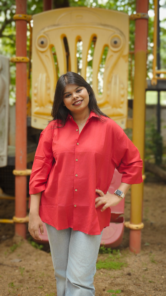 The Breezy Shirt - Bright Red (Oversized)