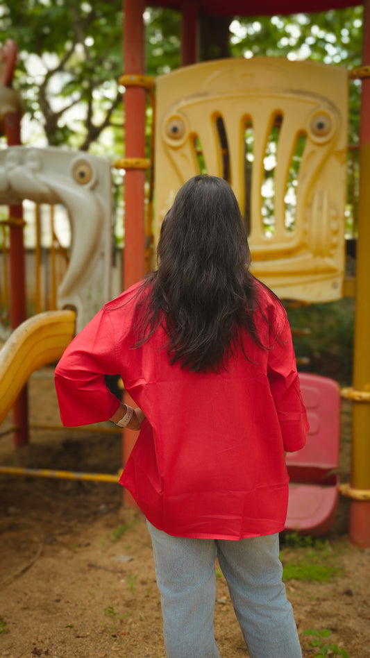 The Breezy Shirt - Bright Red (Oversized)