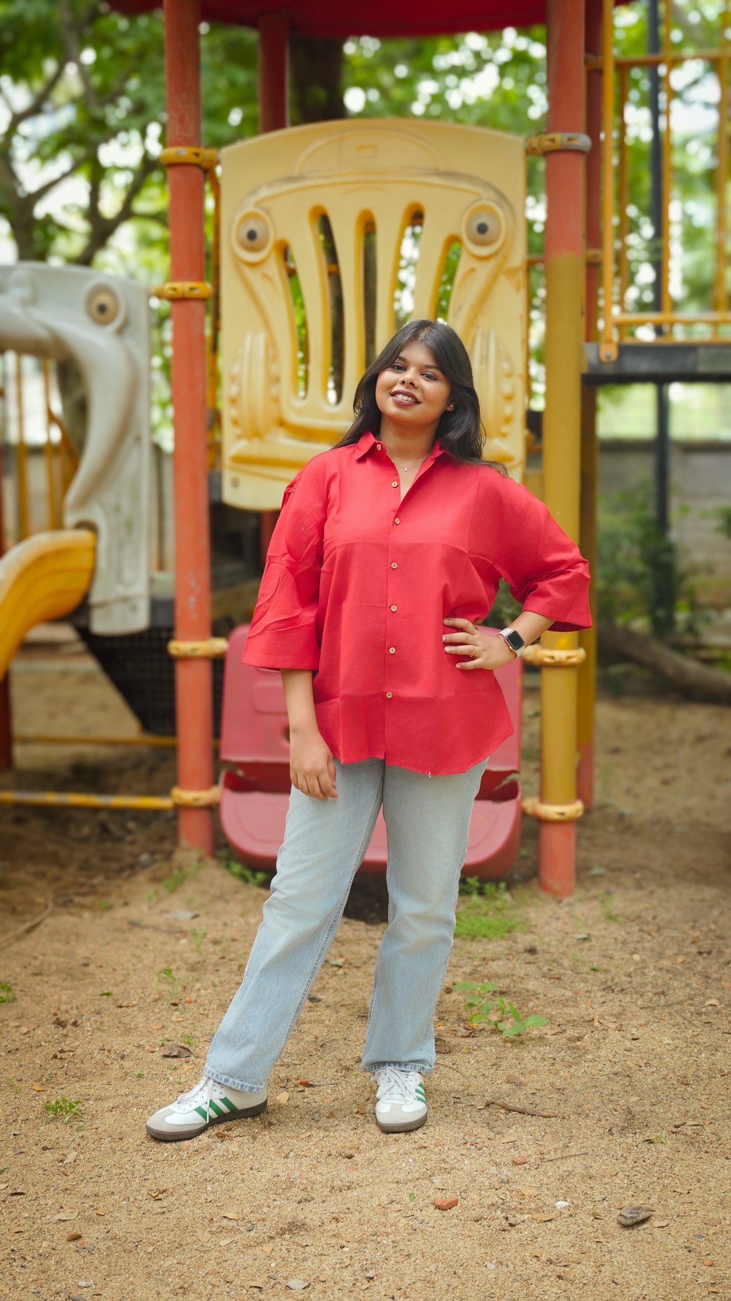 The Breezy Shirt - Bright Red (Oversized)
