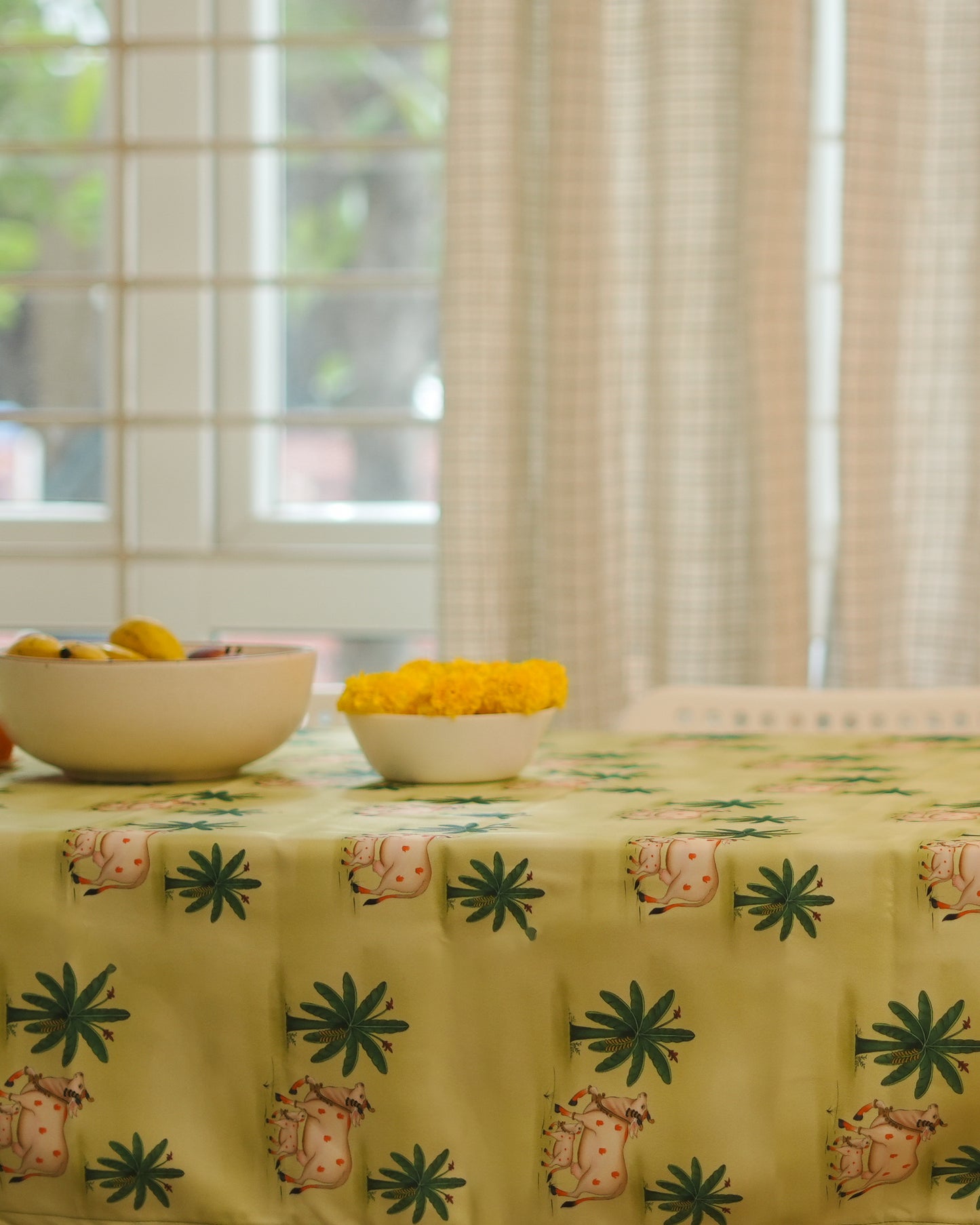Pichwai Table Cloth - Cow -  Green