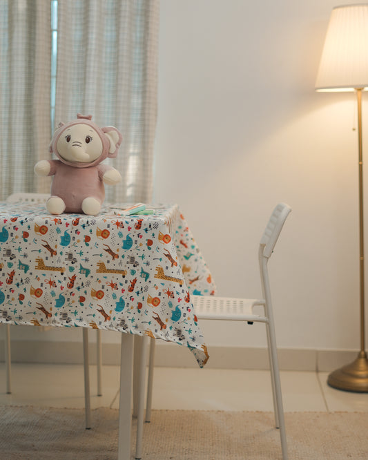 Kids Table Cloth - Animals - White
