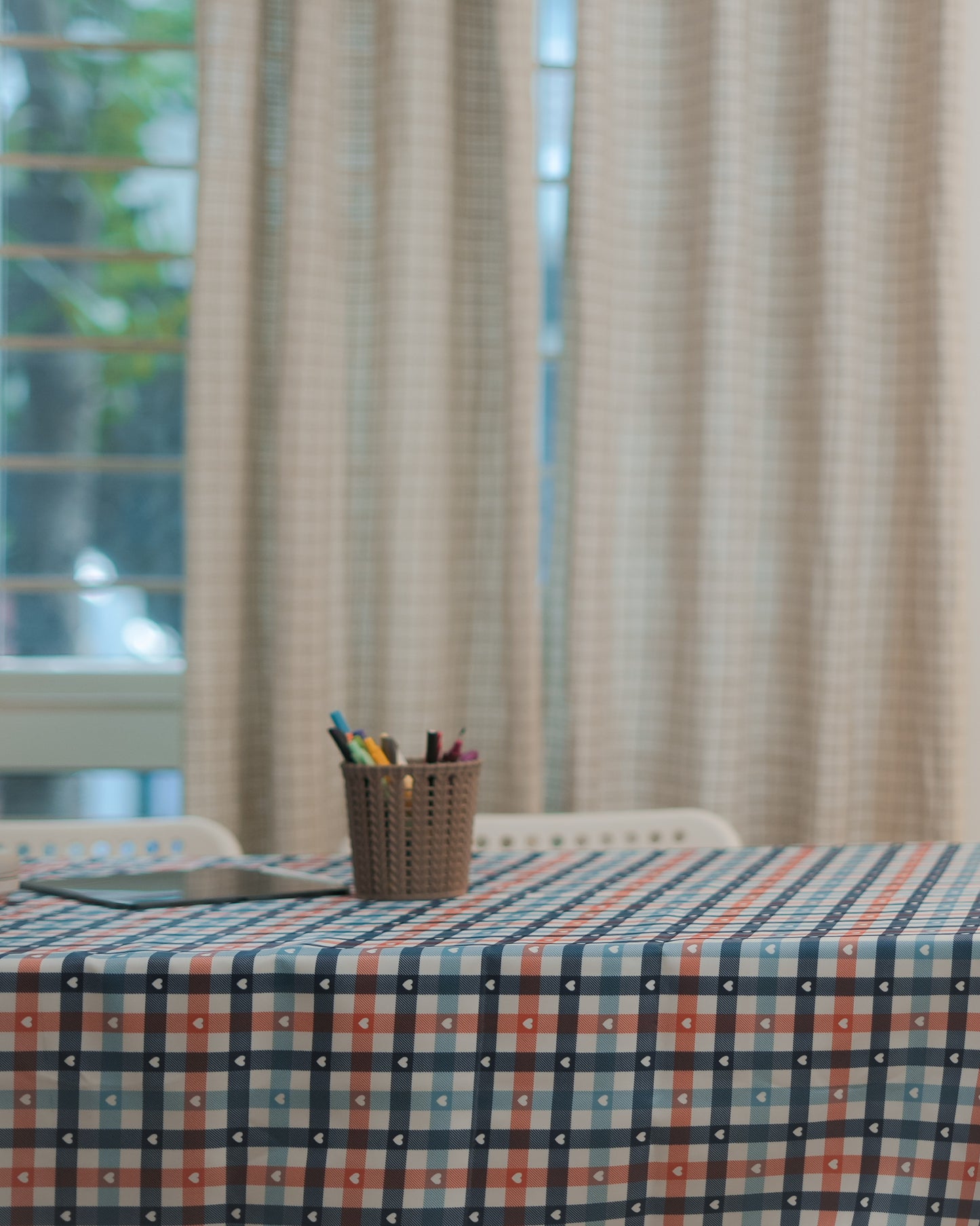 Checks Table Cloth - Gingham - Navy Blue Hearts