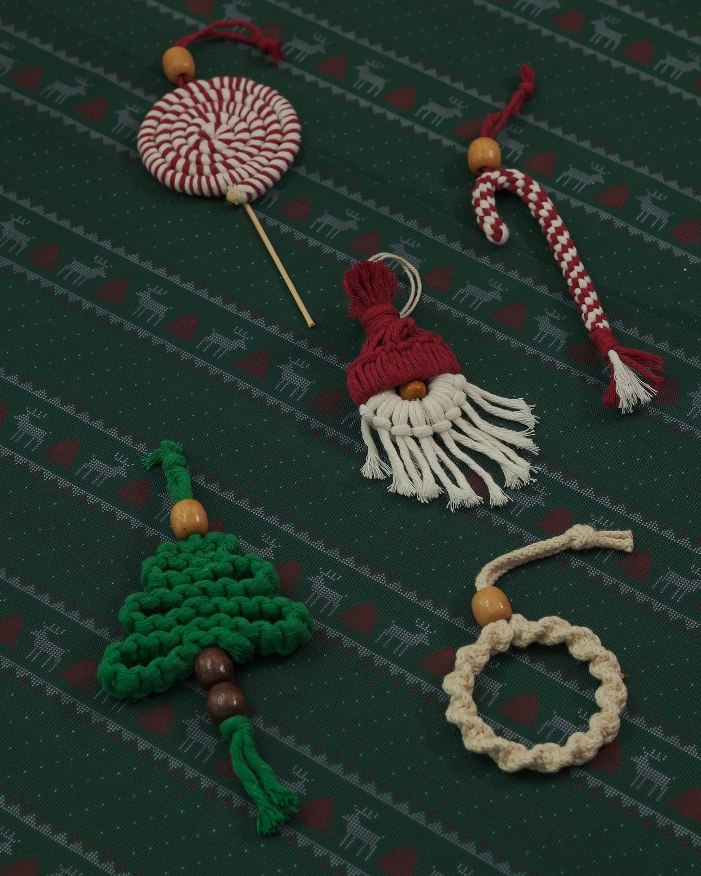 Handmade Macramé Christmas Tree Ornaments – Set of 5
