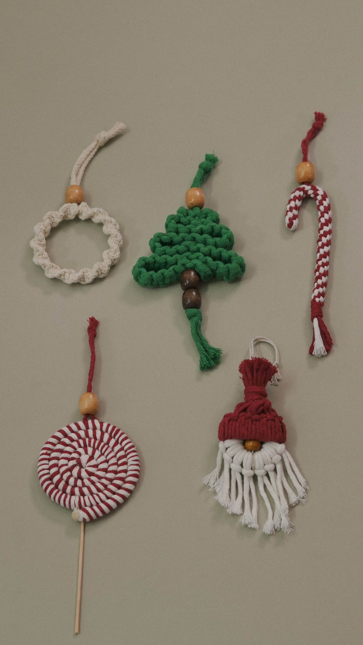 Handmade Macramé Christmas Tree Ornaments – Set of 5