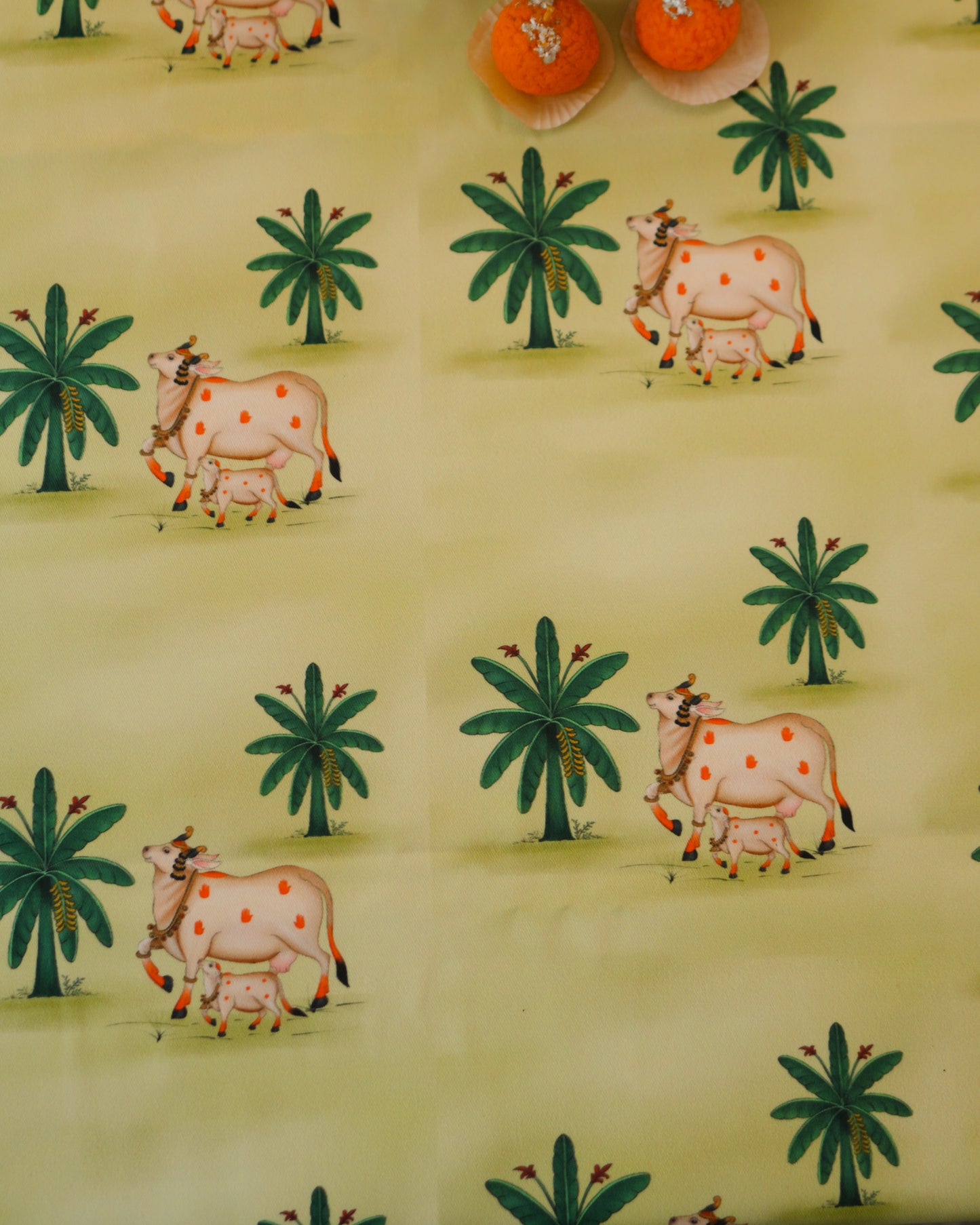 Pichwai Table Cloth - Cow -  Green