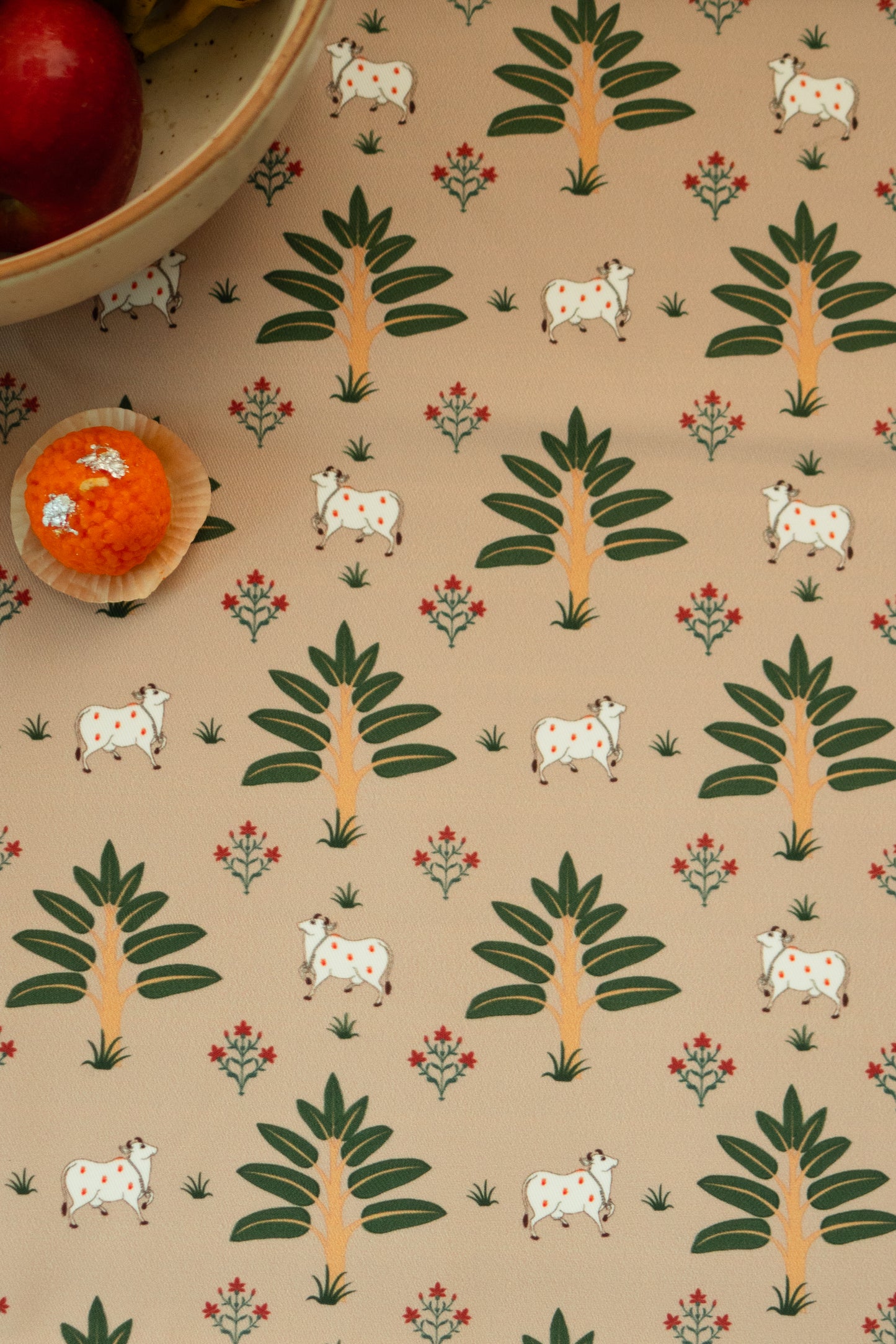 Pichwai Table Cloth - Palm - Beige