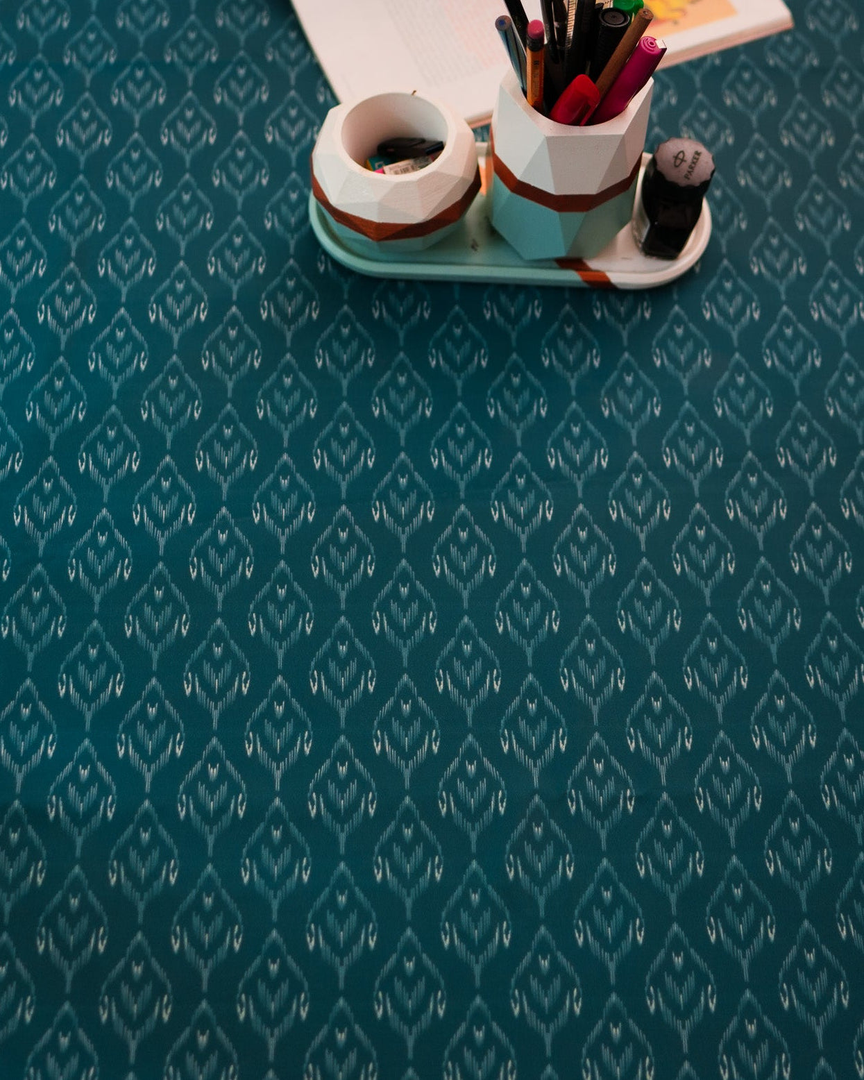 Ikkat Table Cloth -  Teal