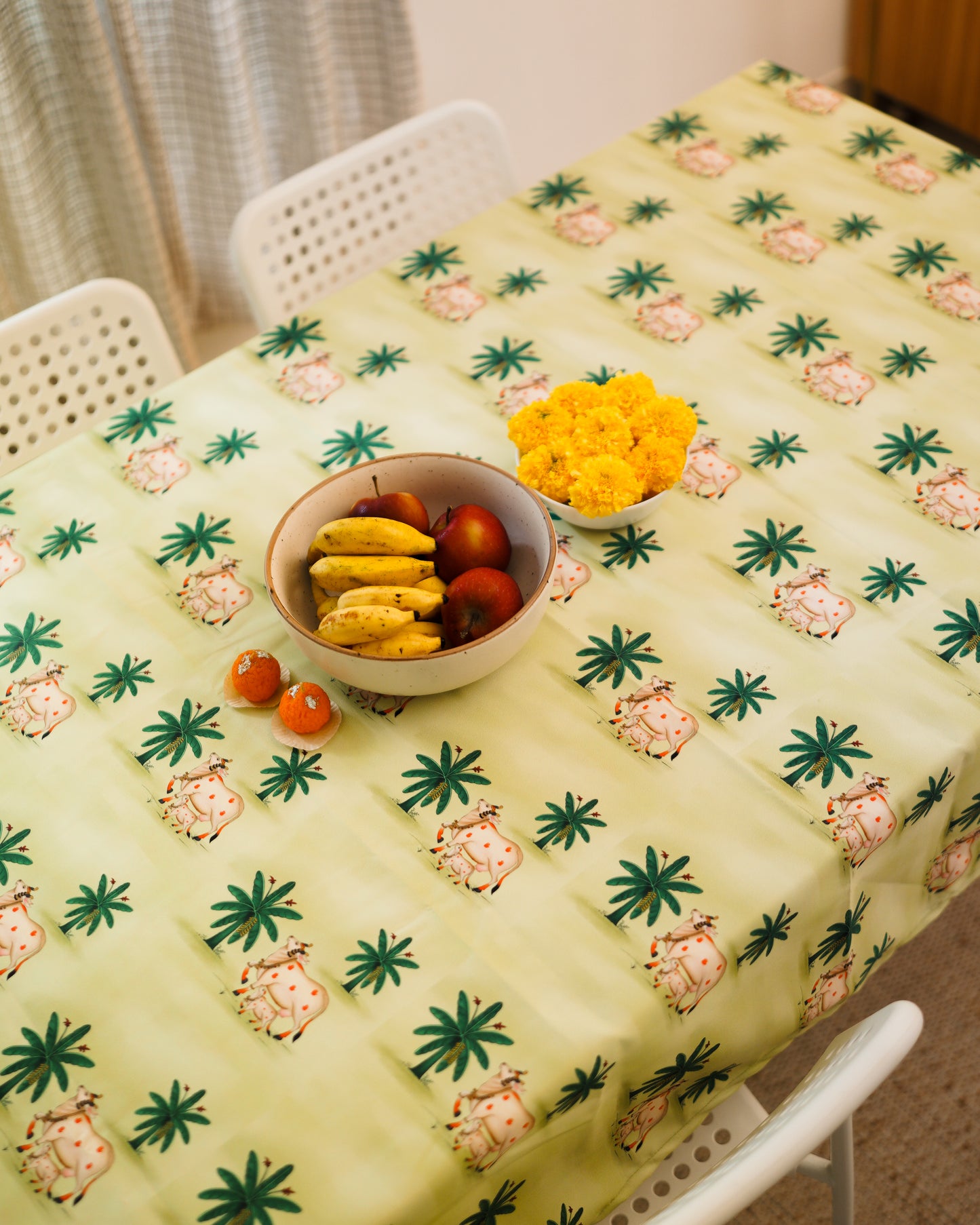 Pichwai Table Cloth - Cow -  Green