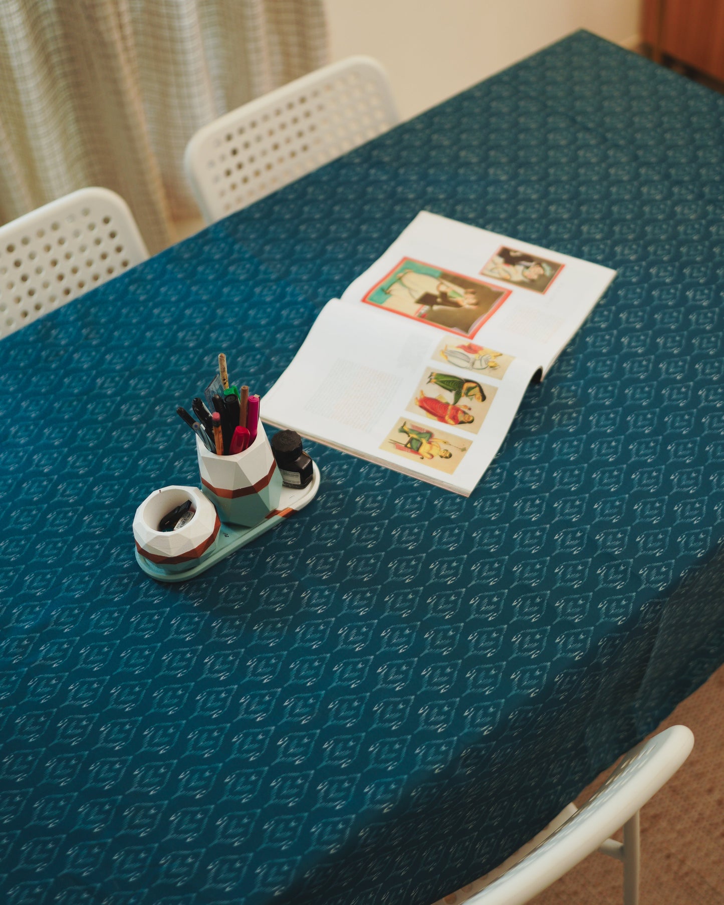 Ikkat Table Cloth -  Teal