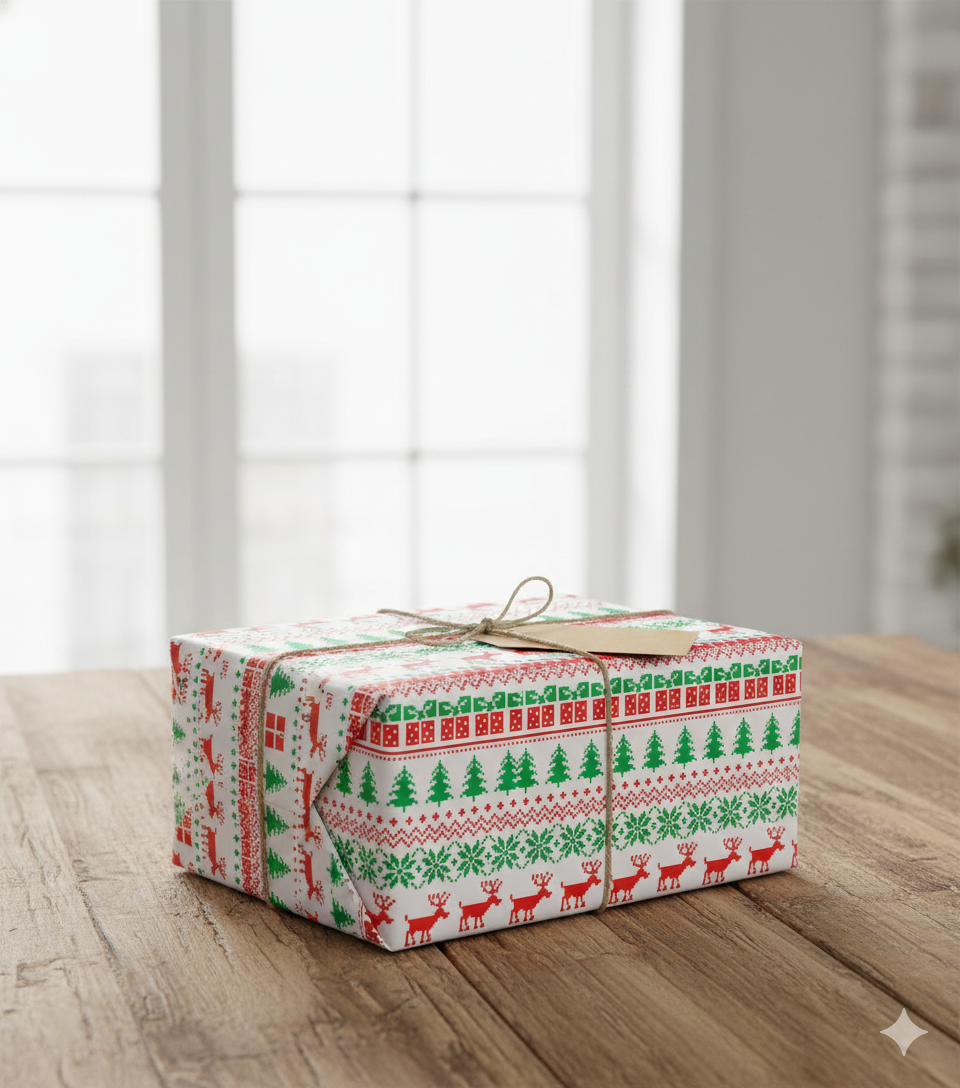 Christmas Wrapping Sheet - Merry White (Set of 4)